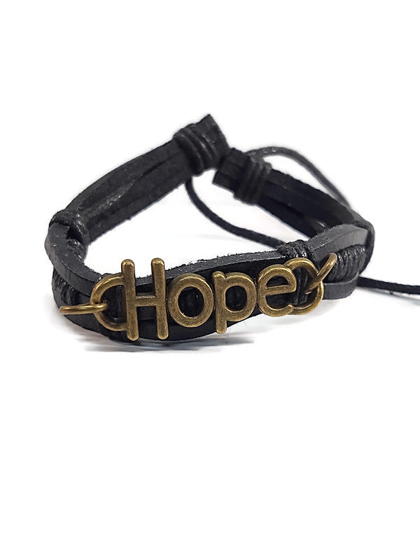Leather Adjustable HOPE Bracelet - Black