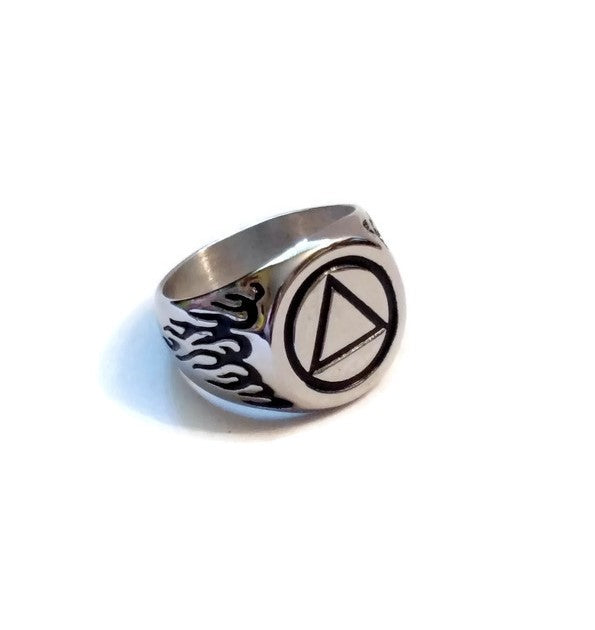 Men's AA Flame Signet Ring Stainless Steel