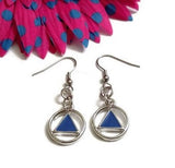 Blue Enamel AA Earrings Alcoholics Anonymous