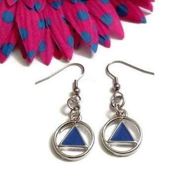 Blue Enamel AA Earrings Alcoholics Anonymous