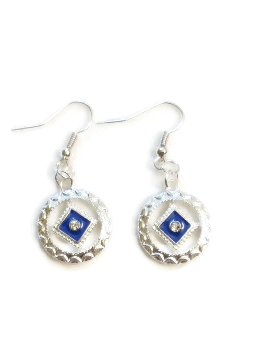 Blue Enamel & Crystal Narcotics Anonymous Earrings