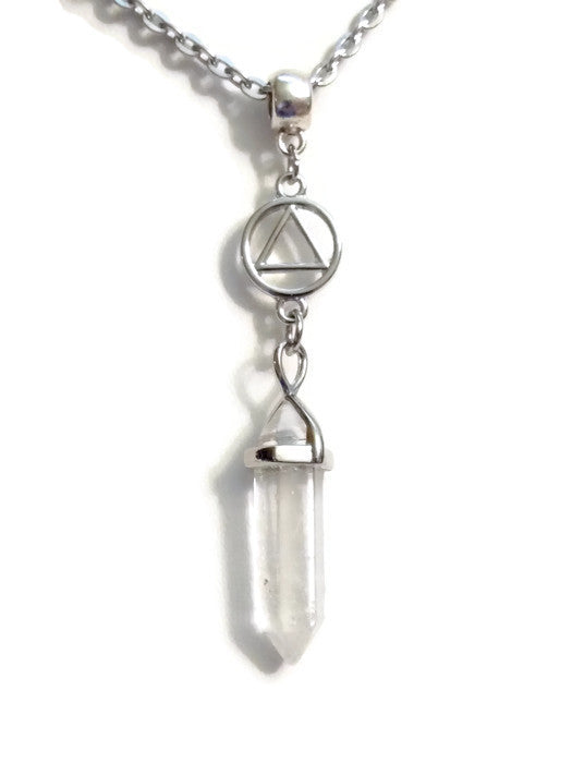 Crystal Quartz Drop Pendant Necklace - Alcoholics Anonymous
