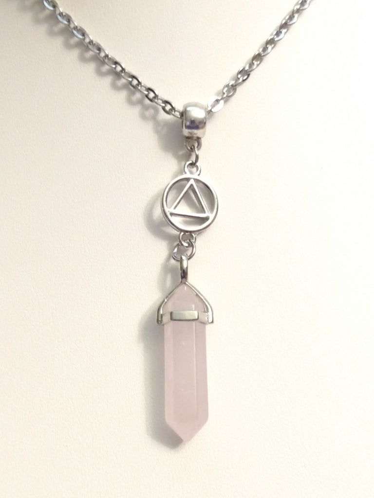 Rose Quartz Crystal Drop Necklace Alcoholics Anonymous