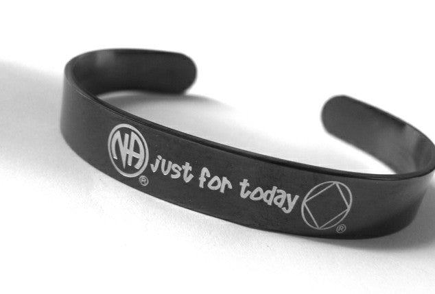 Just For Today Narcotics Anonymous Stainless Steel Cuff Bracelet - Black