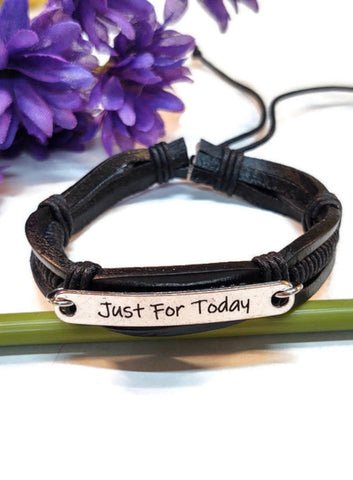 Just For Today Leather Bracelet - Silver