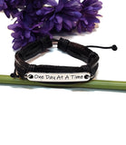One Day At A Time Leather Bracelet - Silver