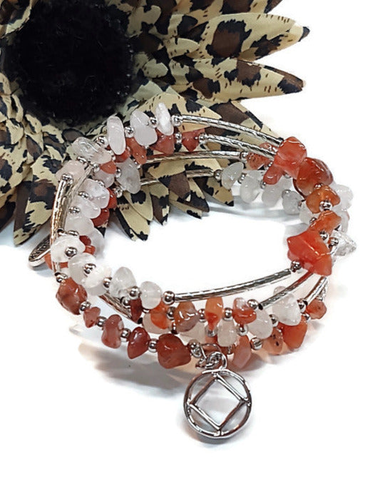 Carnelian & Quartz Wire Wrap Bracelet - NA