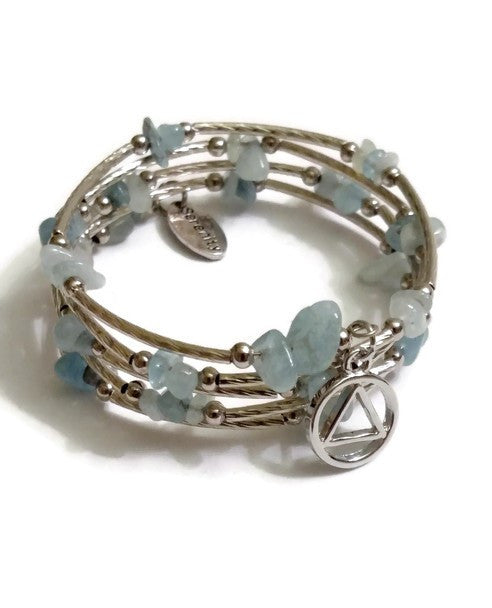 Aquamarine Wire Wrap Bracelet Alcoholics Anonymous