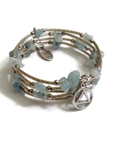 Aquamarine Wire Wrap Bracelet Alcoholics Anonymous