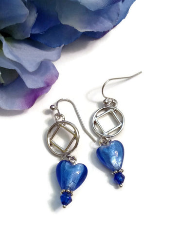 Bright Blue Glass Heart Dangle Earrings - NA