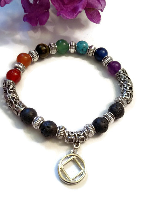 Rainbow Stone Bead Stretch Bracelet - NA