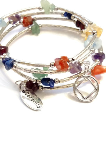 Multi Colored Stone Wire Wrap Bracelet - NA