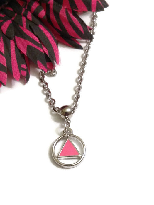 Pink Enamel Alcoholics Anonymous Necklace