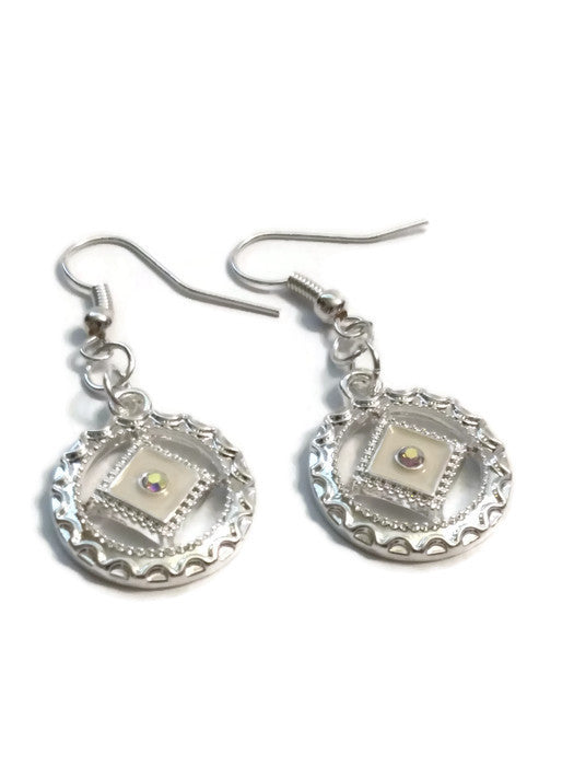 Ivory Enamel & Crystal Narcotics Anonymous Earrings