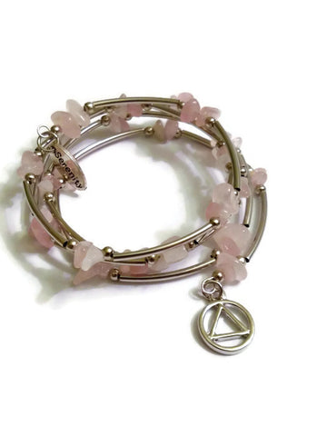 Rose Quartz Wire Wrap Bracelet - Alcoholics Anonymous