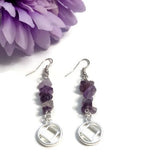 NA Amethyst Earrings With Silver Tone Charms