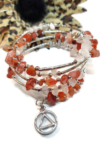 Carnelian & Quartz Wire Wrap Bracelet - AA