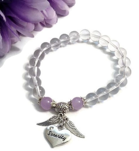 Clear & Lavender Angel Wings Stretch Bracelet - Serenity