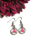 Pink Enamel AA Earrings Alcoholics Anonymous