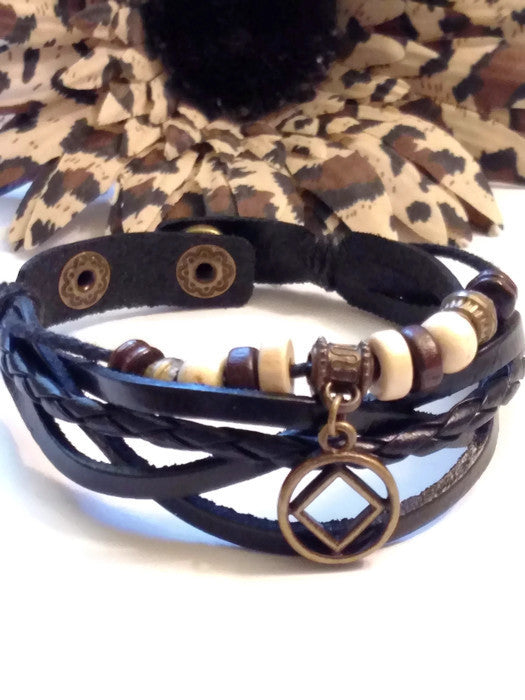 Leather Bronze NA Bracelet Snap Closure - Black