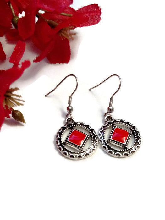 Red Enamel Narcotics Anonymous Earrings