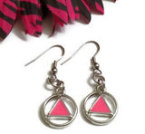 Pink Enamel AA Earrings Alcoholics Anonymous