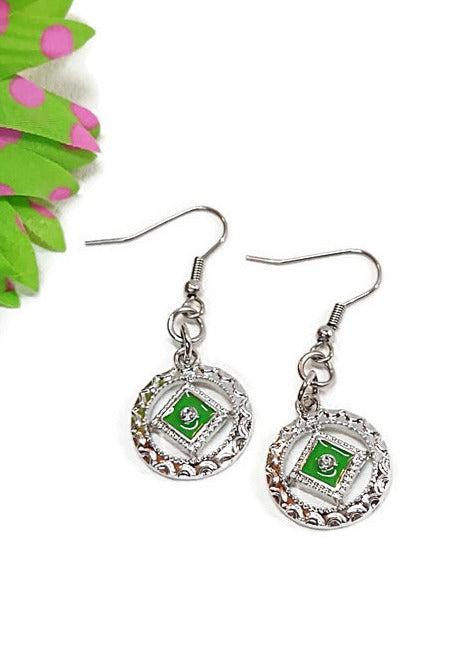 Green Enamel & Crystal Earrings - NA