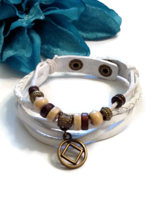 Leather Bronze NA Bracelet Snap Closure - White