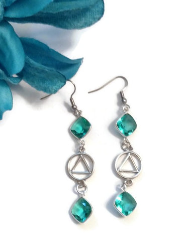 Teal Crystal Dangle Earrings AA