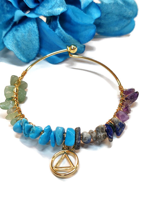 Stone Chip Wire Bangle Bracelet Gold AA