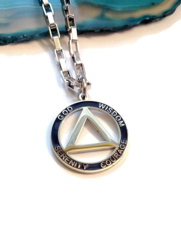 AA Double Sided Blue Enamel Necklace - Stainless Steel