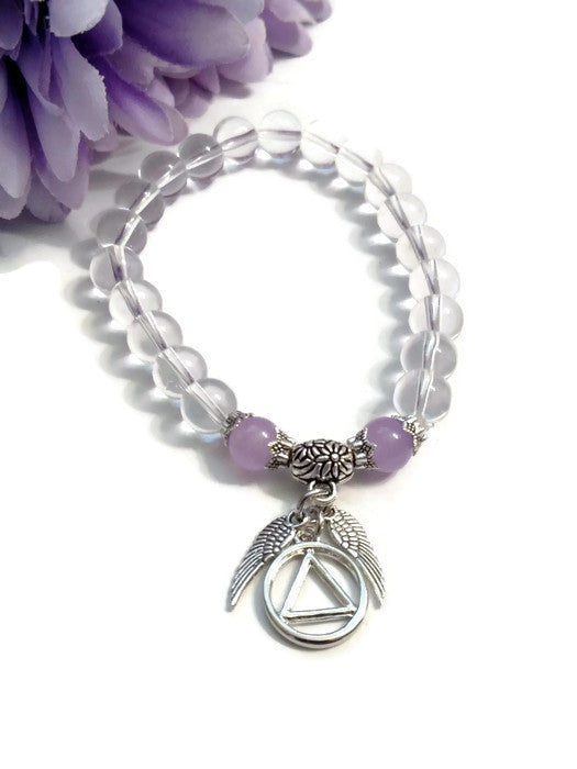 Clear & Lavender Angel Wings Stretch Bracelet - AA