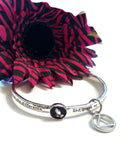 Serenity Prayer Praying Hands Bangle Bracelet with AA Charm - Silver Tone