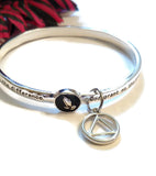 Serenity Prayer Praying Hands Bangle Bracelet with AA Charm - Silver Tone