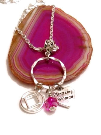 Amazing Woman Charm Holder Necklace Narcotics Anonymous - Pink