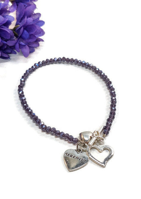 SALE Purple Crystal Beaded Bracelet - 8 Inch