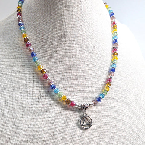 AA Rainbow Crystal Necklace Alcoholics Anonymous