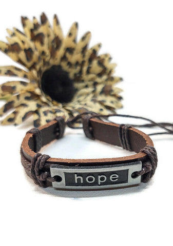 HOPE Leather Adjustable Bracelet - Brown