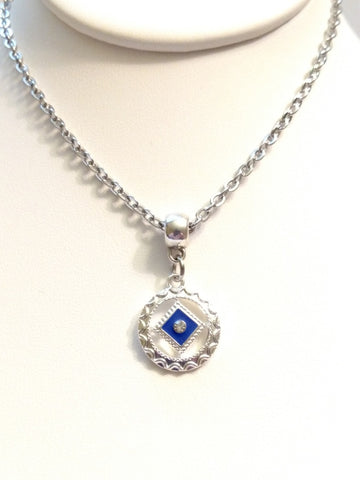 Blue Enamel & Crystal Accent Narcotics Anonymous Necklace