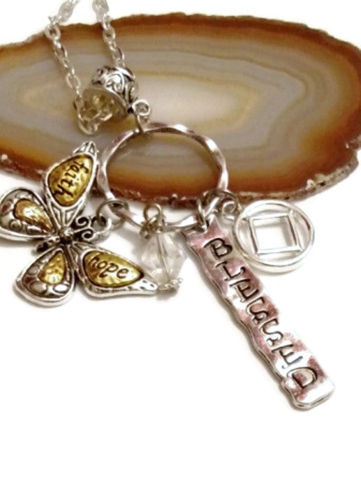 Butterfly 'Faith Hope Blessed' Charm Necklace Narcotics Anonymous