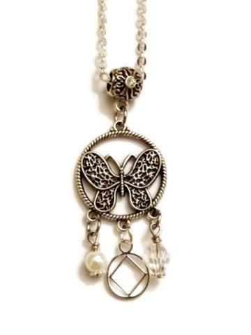Butterfly 3 Charm Pendant Necklace Narcotics Anonymous
