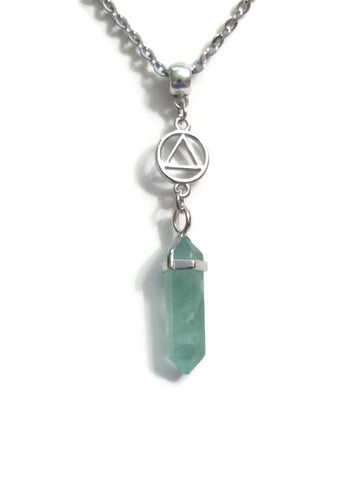 Green Fluorite Crystal Drop Necklace - Alcoholics Anonymous