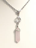 Rose Quartz Crystal Drop Necklace Alcoholics Anonymous