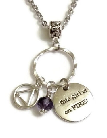 Girl On Fire Charm Holder Necklace Alcoholics Anonymous