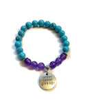 Natural Amethyst and Synthetic Turquoise Bracelet - Never Never Give Up