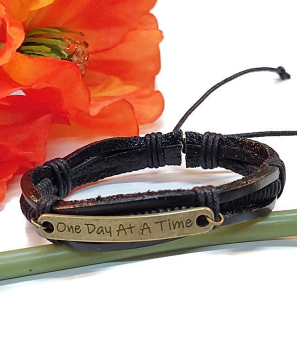 One Day At A Time Leather Bracelet - Bronze