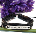 One Day At A Time Leather Bracelet - Silver