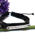 One Day At A Time Leather Bracelet - Silver