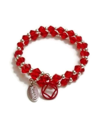 Wire Wrap Sparkly Crystal Bracelet Narcotics Anonymous - Red