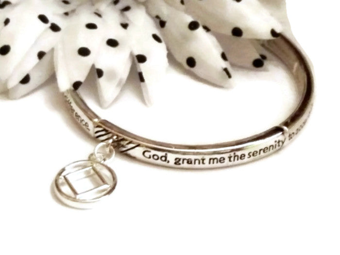 Serenity Prayer Stretch Bracelet with NA Charm - Silver Tone